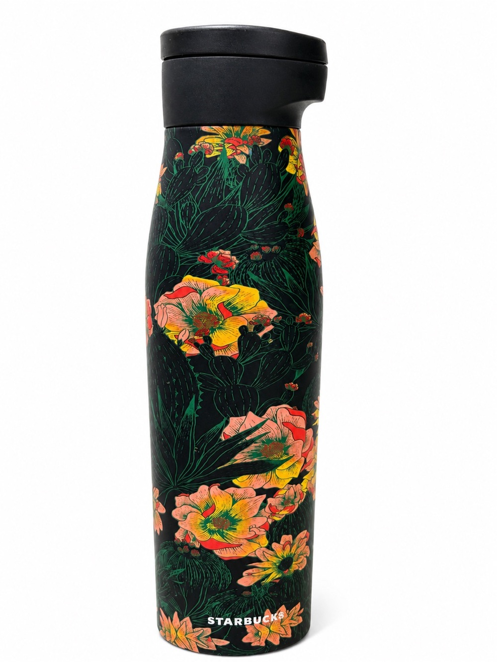 Starbucks 2017 Floral Cactus Stainless Steel Travel Tumbler 20 oz Black Lid